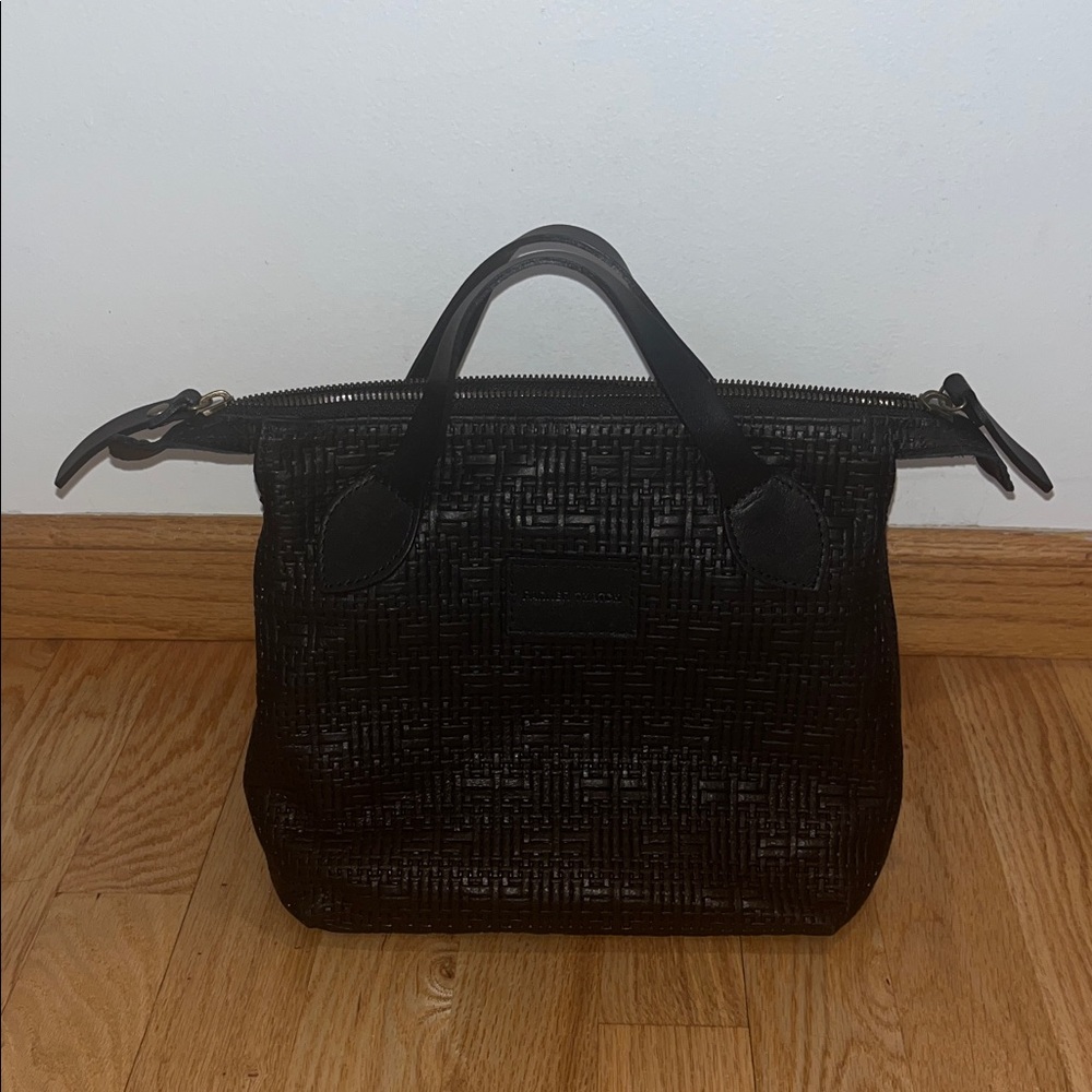 Parker Thatch Elegant Black Embossed Woven Handbag